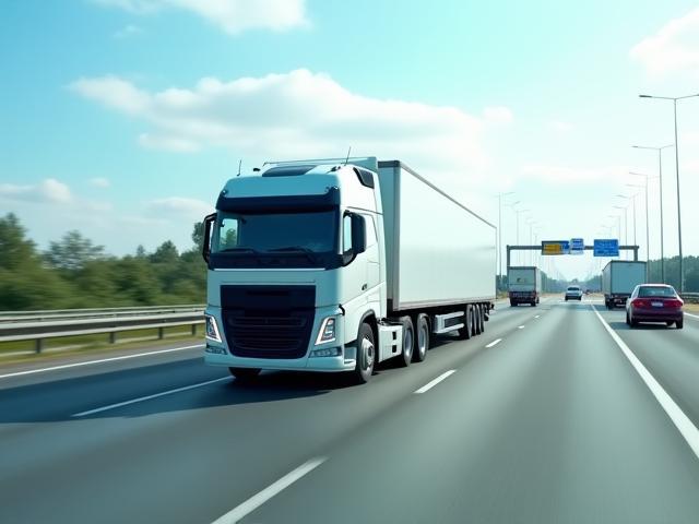 Commercial truck on a busy highway, representing fleet efficiency.
